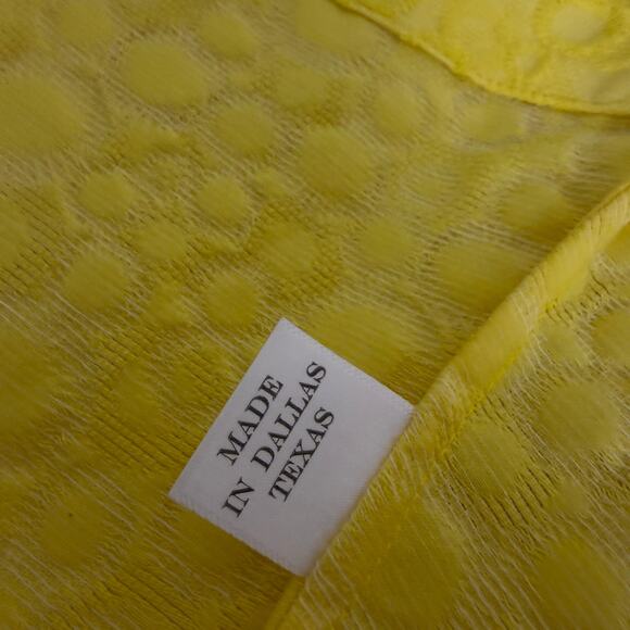 Tish Cox Designer Top Womens XS Yellow Shirt Jacquard Cap Polka Dot Made in USA - Picture 7 of 11